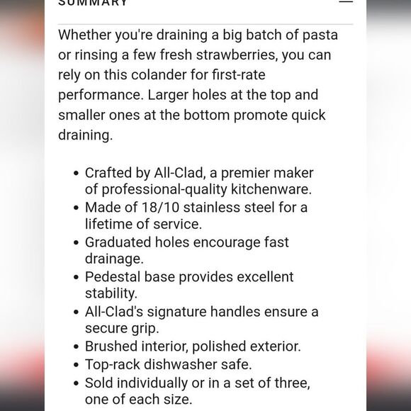 All-Clad Stainless Steel 5QT. Colander - Picture 5 of 8